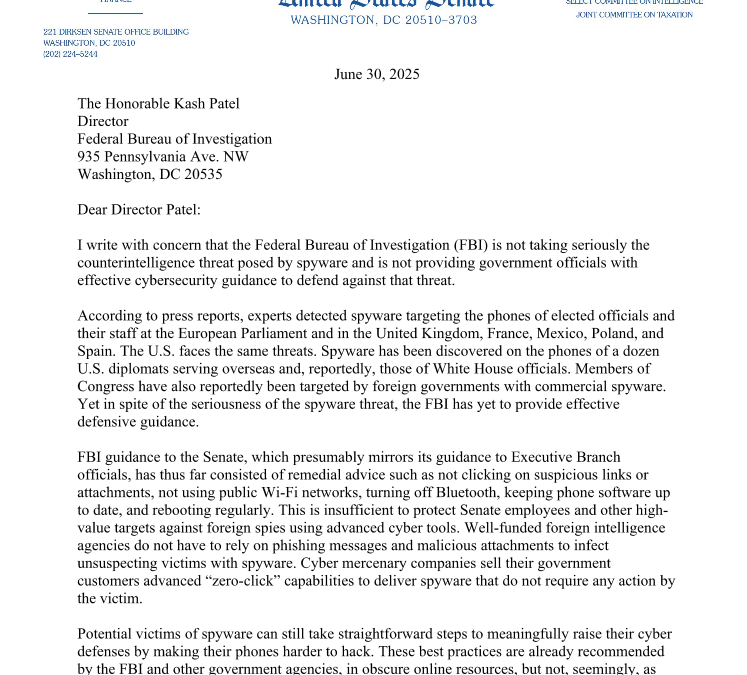 Senator Chides FBI for Weak Advice on Mobile Security